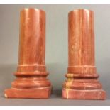 A PAIR OF ITALIAN ROUGE MARBLE COLUMNS Classical cylindrical form with square bases. (approx 22cm)