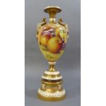 ROYAL WORCESTER, A PORCELAIN BALUSTER VASE With hand painted with fruit, signed lower right 'P