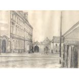 A WARTIME VIEW OF SKVRNANY SKOLA, PENCIL DRAWING Indistinctly signed, dated 1942, framed and glazed.