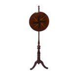 A 19TH CENTURY MAHOGANY SPECIMEN INLAID POLE SCREEN The circular rise and fall top with 'compass'