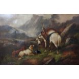 JOHN GIFFORD, D. 1900, A 19TH CENTURY OIL ON CANVAS 'Stalking In The Highlands', hunting dogs and