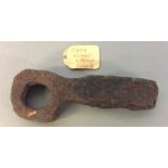 AN 18TH CENTURY GHANIAN IRON SLAVE TRADE EYE BOLT Of plain form with old collector's label, taken