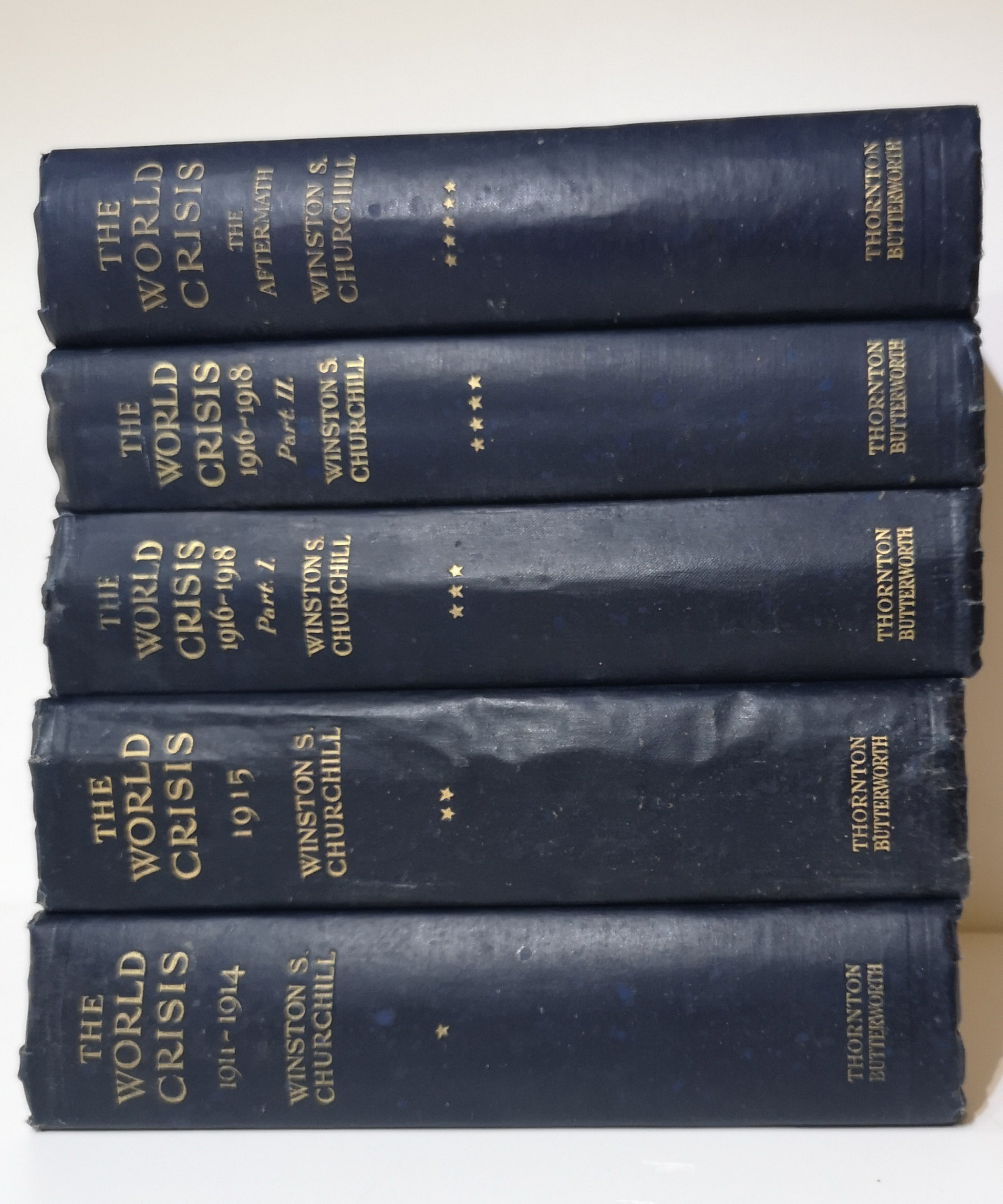 WINSTON CHURCHILL, 'THE WORLD CRISIS' London, Thornton Butterworth, 5 vols, 8 vol., mixed