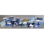 A COLLECTION OF VICTORIAN AND LATER WEDGWOOD JASPERWARE Comprising a pale blue tea kettle, teapot