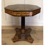 A 19TH CENTURY ITALIAN MAHOGANY AND MARQUETRY INLAID CENTRE TABLE The hexagonal top figured with