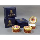 ROYAL WORCESTER, A COLLECTION OF THREE CIRCULAR PORCELAIN TRINKET BOXES Hand painted with fruit,