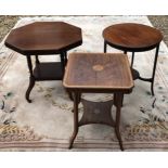 THREE EDWARDIAN INLAID OCCASIONAL TABLES One rosewood and marquetry inlaid and two mahogany. (