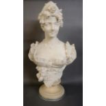 G. GAMBACIANNI FIRENZE, A 19TH CENTURY ITALIAN FINELY CARVED WHITE MARBLE PORTRAIT BUST Young lady