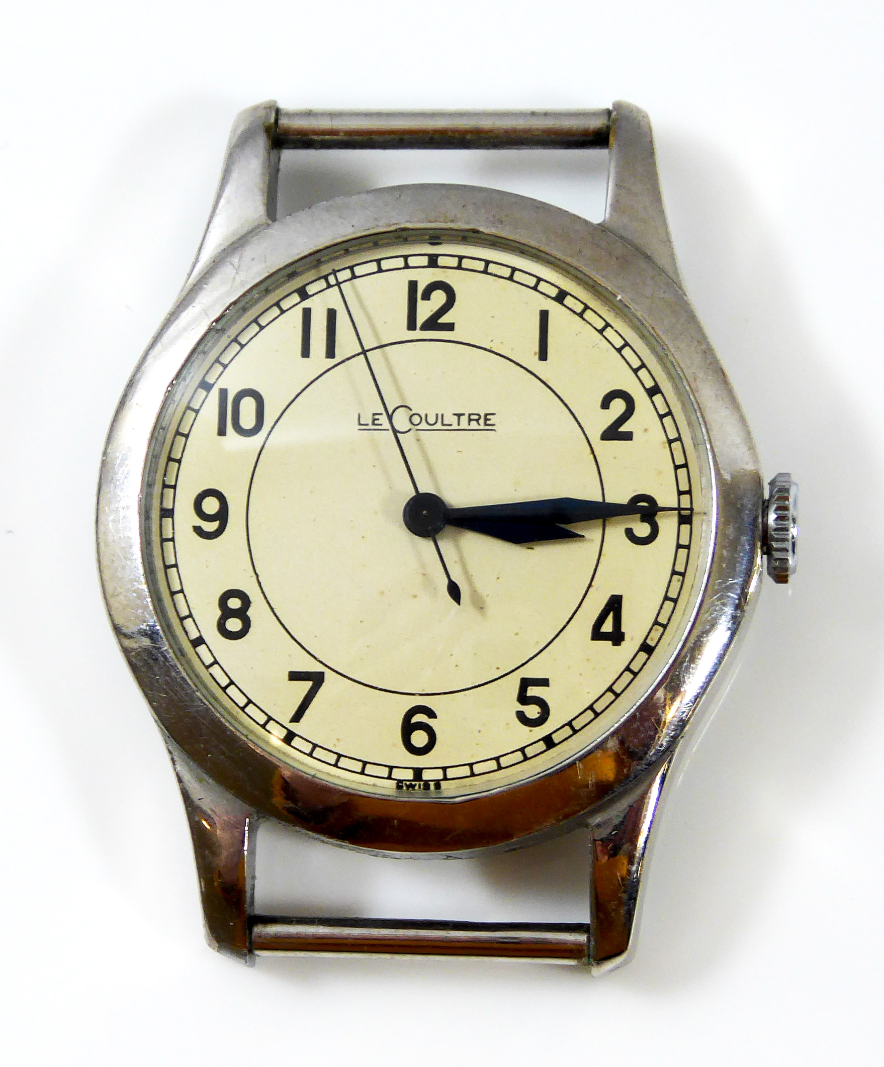 JAEGER LECOULTRE, A WORLD WAR II PERIOD STAINLESS STEEL GENT'S WRISTWATCH The circular cream tone