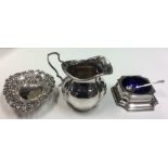 A COLLECTION OF VICTORIAN AND LATER SILVER Comprising a salt with blue glass liner, hallmarked