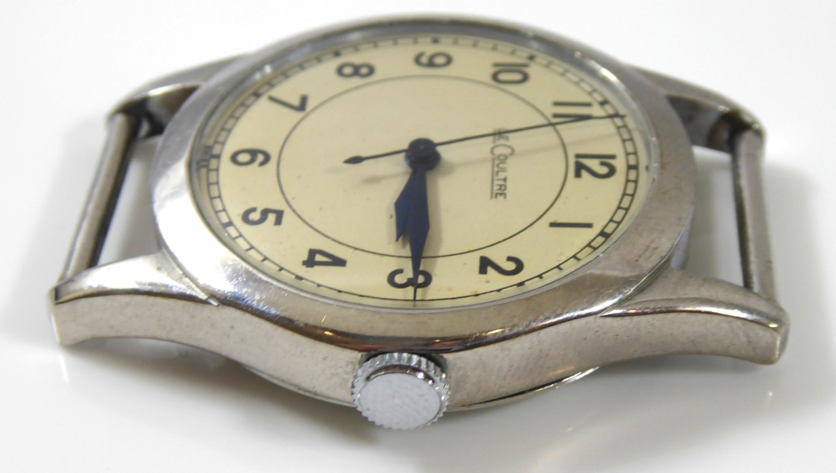 JAEGER LECOULTRE, A WORLD WAR II PERIOD STAINLESS STEEL GENT'S WRISTWATCH The circular cream tone - Image 4 of 4