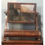 A 19TH CENTURY FLAME MAHOGANY DRESSING TABLE MIRROR With two cushion frieze drawers, raised on bun