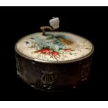 A LATE 19TH CENTURY FRENCH MANIVELLE MUSIC BOX The top painted with birds, flowers and a river