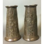 A PAIR OF LATE18TH/EARLY 19TH CENTURY AFRICAN BRONZE TRIBAL ART ARM GUARDS The cylindrical form with
