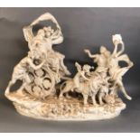 A VERY LARGE 19TH CENTURY CAPODIMONTE GROUP Wedding procession with couple in chariot drawn by