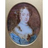 THE DUTCHESS OF RICHMOND, FRANCES TERESA STEWART, 1647 - 1702, A MINIATURE PORTRAIT ON IVORY Lady in