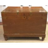 A 19TH CENTURY TEAK MILITARY CAMPAIGN COFFER With brass corners and carrying handles. (w 92cm x d