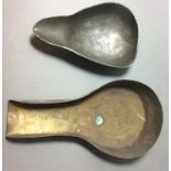 TWO AFRICAN BRASS AND PEWTER GOLD PROSPECTING PANS Tapering form for weighing gold dust. (largest