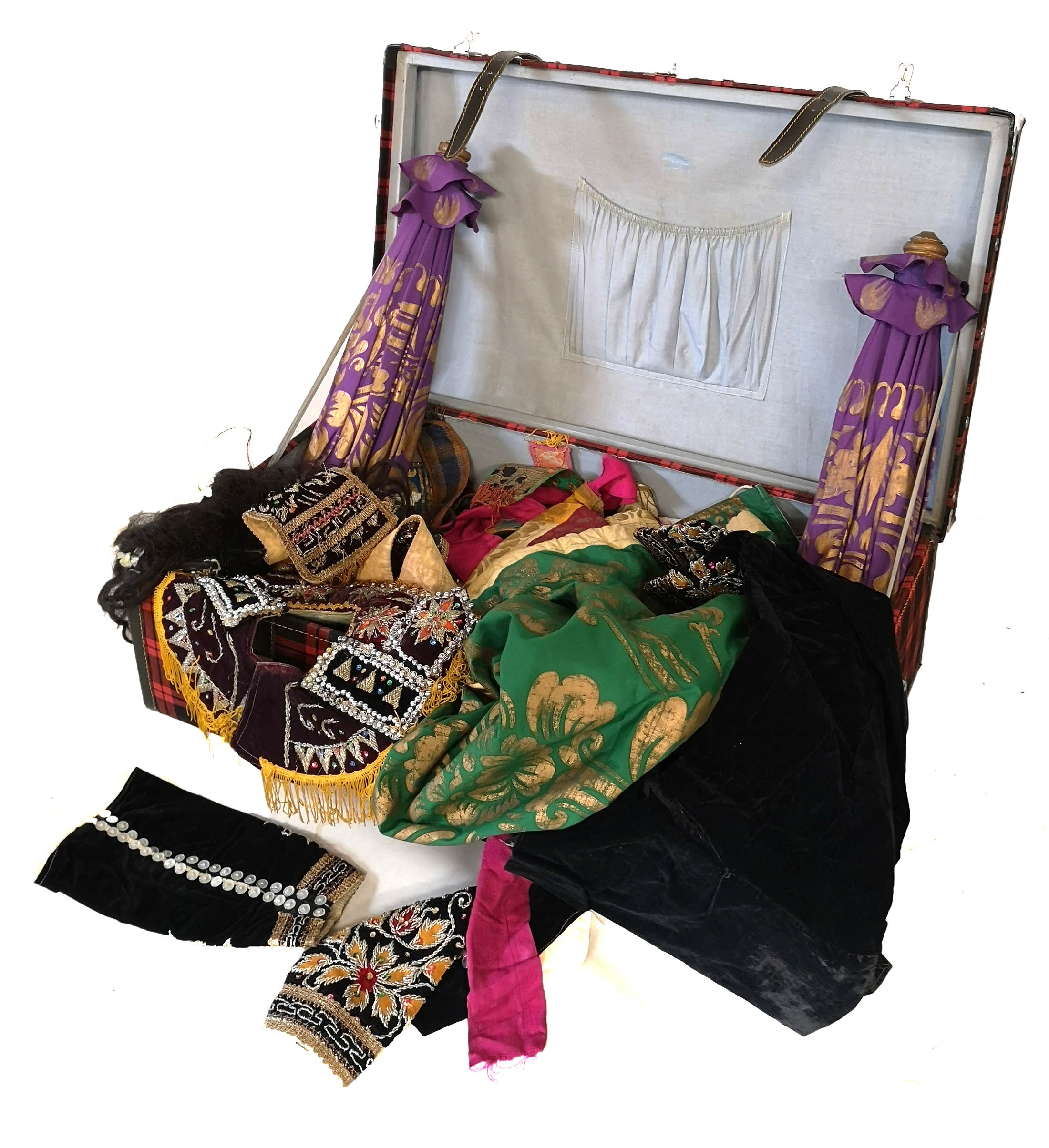 A COLLECTION OF INDONESIAN TOPANG THEATRE DANCE COSTUMES Bright coloured fabrics woven with gilt