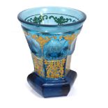 A 19TH CENTURY TURQUOISE BOHEMIAN GLASS GOBLET Having a flared rim with flutes to body, gilt