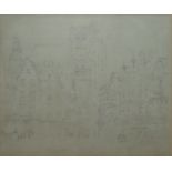 WILLIAM CALLOW, 1812 - 1908, PENCIL DRAWING Townscape, with Gothic church and figures in a