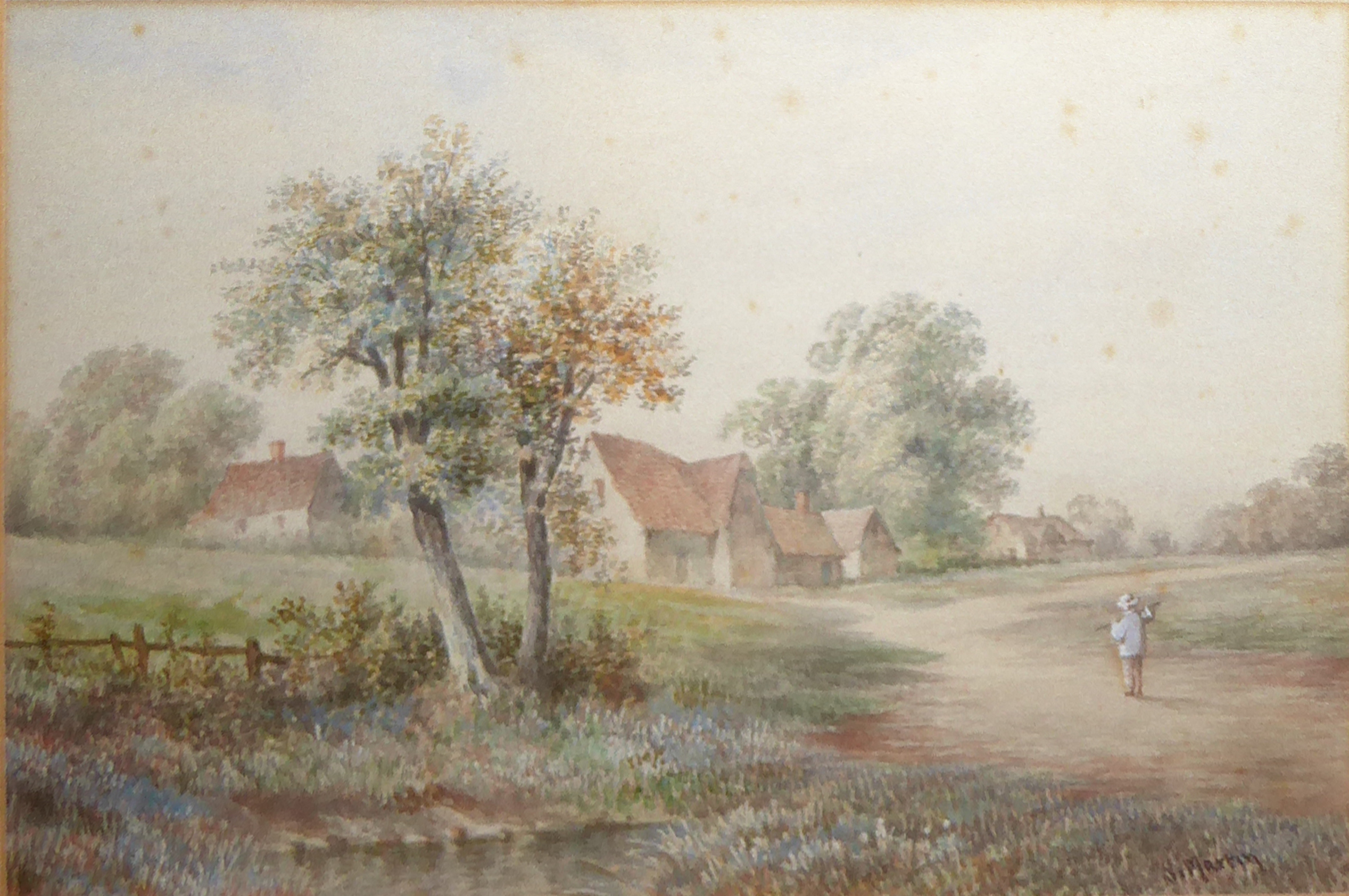 S. MARTIN, A PAIR OF LATE 19TH/EARLY 20TH CENTURY WATERCOLOURS Landscape, cottages by a stream, - Image 2 of 2