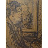 EVE KIRK, 1900 - 1969, A 20TH CENTURY CHARCOAL DRAWING, 'H. M. JONAS' Portrait of a man playing