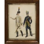 A LATE 19TH EARLY 20TH CENTURY WATERCOLOURFrench soldiers Birdseye maple framed and glazed35 x 44 cm