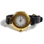 AN EARLY 20TH CENTURY 18CT GOLD LADIES COCKTAIL WRISTWATCHcircular dial with ~red 12~ on black