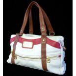 MARC JACOBS, A VINTAGE WHITE LEATHER HANDBAG With brown handles and red band, bearing label 'Marc,