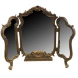 AN EARLY 20TH CENTURY ITALIAN PEAR WOOD TABLE TRIPTYCH MIRROR The frame heavily carved with acanthus