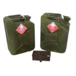 TWO 20th CENTURY BRITISH ARMY ISSUE PETROL CANSgreen painted finish and with the British Army