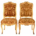 A PAIR OF 18TH CENTURY GEORGE II PERIOD WALNUT CARVED GILTWOOD SIDE CHAIRS The shaped carved backs