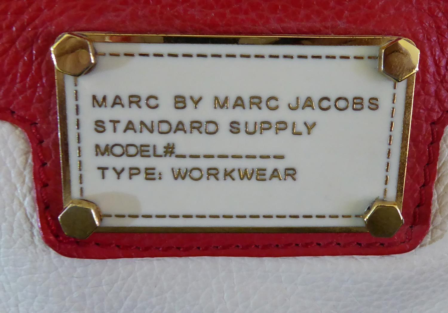 MARC JACOBS, A VINTAGE WHITE LEATHER HANDBAG With brown handles and red band, bearing label 'Marc, - Image 2 of 3