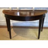 AN 18TH CENTURY MAHOGANY AND SATIN WOOD CROSS BANDED D END TABLE On four square tapering fluted