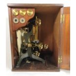 WATSON & SONS, A VICTORIAN BRASS MICROSCOPE Having a telescopic lens and five additional lenses,