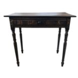 A 19TH CENTURY PAINTED SIDE TABLE Having a single drawer and chinoiserie decoration, raised on