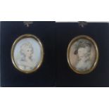 TWO LATE 19TH/EARLY 20TH CENTURY IVORY OVAL MINIATURE PORTRAITSTitled ~Mrs Siddons~ after Thomas