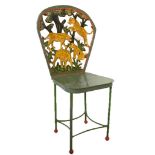 AN UNUSUAL 20TH CENTURY PAINTED CHILD’S CHAIR The pieced back decorated with tigers and trees.
