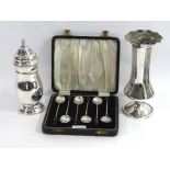 A COLLECTION OF 20TH CENTURY SILVERWARE Comprising a sugar sifter, hallmarked Mappin & Webb, 1962, a