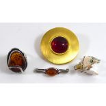 A PAIR OF ITALIAN SILVER 925 CUFFLINKS Along with a silver ring and brooch and signed yellow metal