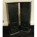A PAIR OF SCUMBLE EFFECT PAINTED SIDE CABINETS Above a cupboard door above two drawers. (each h 87.