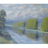 ARTHUR J. HATHAWAY ,1880 - 1978, OIL ON CANVAS Landscape, river with tall trees, signed lower