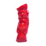 A CHINESE RED CORAL STATUE, LAUGHING BUDDHA. (8cm)