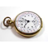 EBERHARD & CO., AN EARLY 20TH CENTURY 18CT GOLD CHRONOGRAPH TACHOMETER GENT’S POCKET WATCH Having an