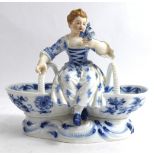 MEISSEN, A 19TH CENTURY PORCELAIN FIGURAL TABLE SALT Maiden seated with two baskets with