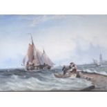THOMAS SEWELL ROBINS, 1810 - 1880, WATERCOLOUR Marine scene with fisher folk, mounted, gilt framed