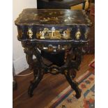 A VICTORIAN CHINOISERIE PAPIER-MÂCHÈ AND MOTHER OF PEARL INLAID SIDE/WORK TABLE Decorated with