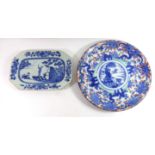 AN 18TH CENTURY CHINESE EXPORT PORCELAIN RECTANGULAR PLATE Hand painted with a river scene, together