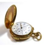 AN EARLY 20TH CENTURY YELLOW METAL QUARTER REPEATER POCKET WATCH Full hunter case, white dial with